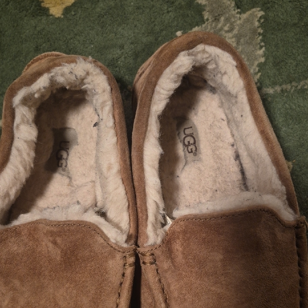 UGG Tan Suede Slippers with Plush Lining - Picture 6 of 11